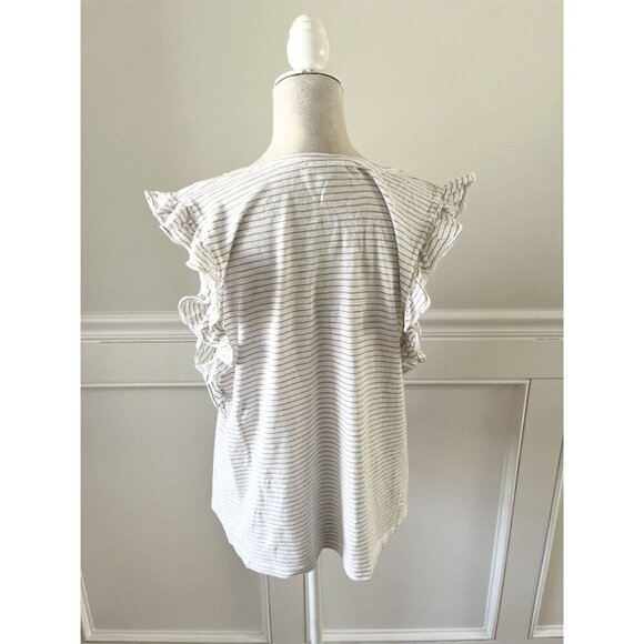 Susina XL White Ruffle Sleeve Tank Top With Gray Stripes Cotton Blend EUC - Picture 3 of 5